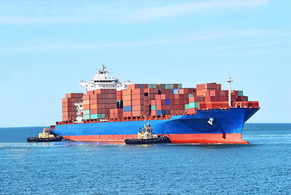 Containers stacked high on a ship